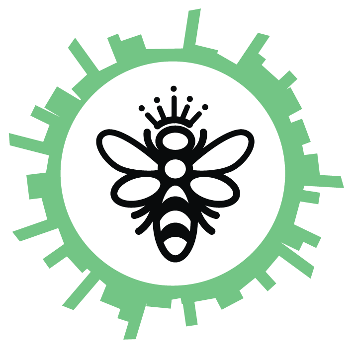 Beverly Serral's Logo a bumblebee outlined by a green circle